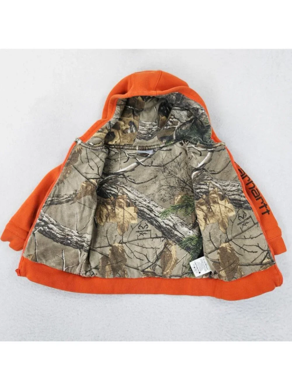 Carhartt Jacket Boys 24M Orange Hooded Hoodie Full Zip Realtree Camo Lined
